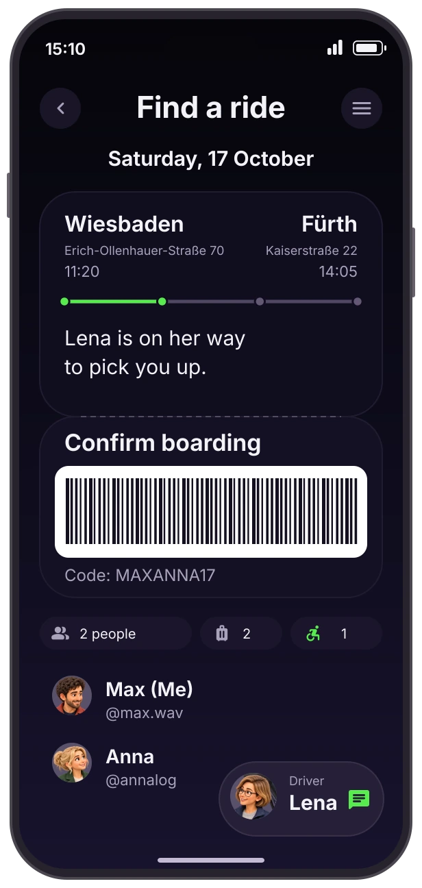 VIA X app shared ride
